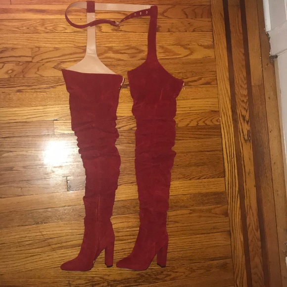 Red Suede Thigh high boots size 7 - Picture 2 of 2